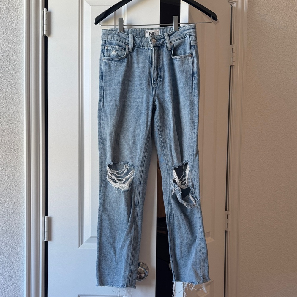 PAIGE Light Blue Distressed Ankle Jeans